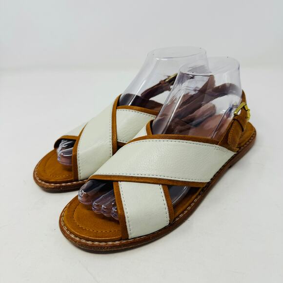 Frye Shoes - Frye Leather Slingback Sandals White Crisscross Strap Casual Size 7.5
